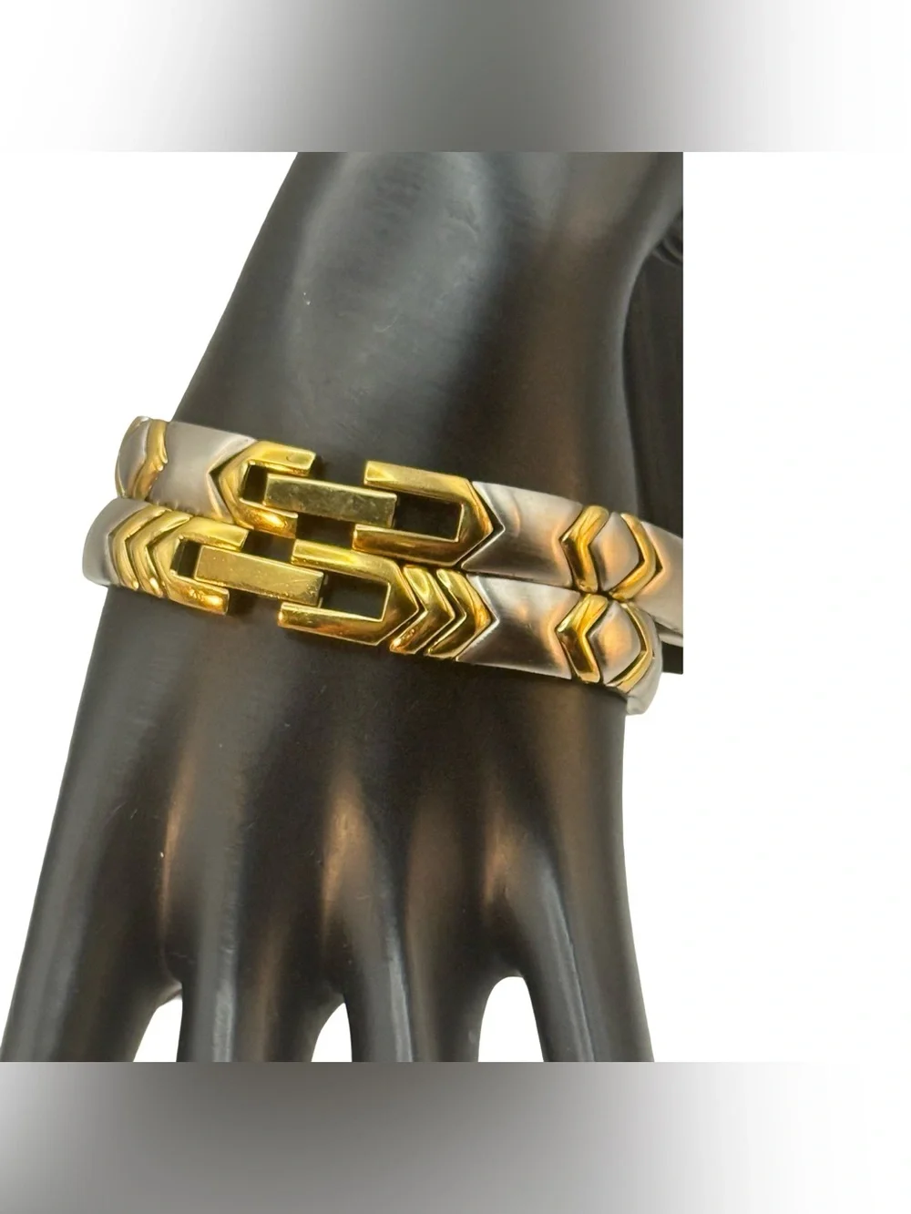 Vintage Alto Watch & Bracelet Set Two Tone Gold Silver Chevron Chain Link
